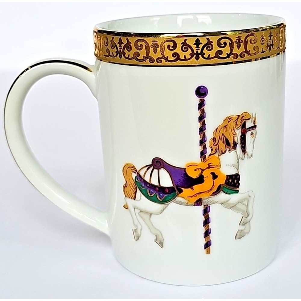 1991‎ Royal Gallery Coffee Mug Gold Buffet Carousel Horse Vintage Equestrian